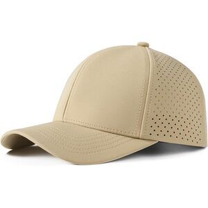 Men's Khaki Perforated Adjustable Sports Laser Cut Mesh Ball Curved Brim Cap